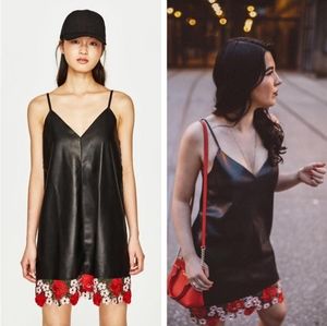 ZARA Faux Leather Floral Dress Size L